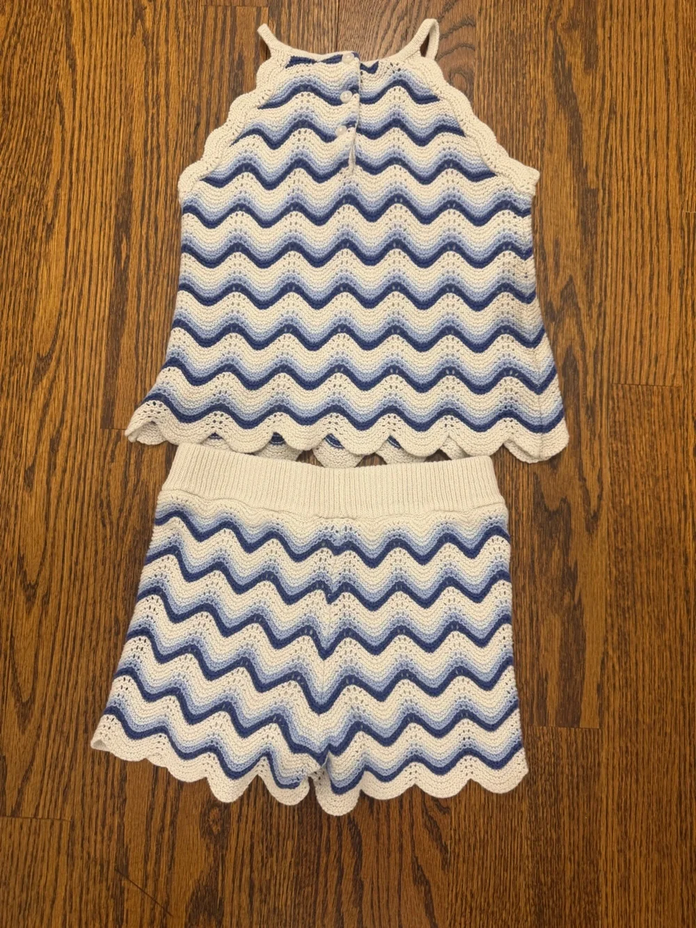 Janie and Jack White and Blue Crochet Wave Kids Matching Set